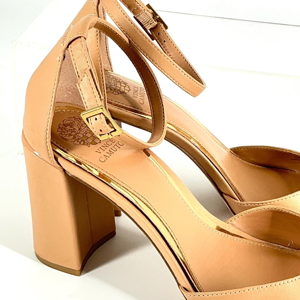 Vince Camuto Size 9.5 Leather Block Heel Ankle Strap Sandals Tan Natural‎ Haydin - Picture 11 of 12